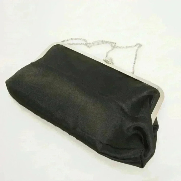 Vintage Black Satin Crystal Jewel Detail Clutch Purse - Picture 2 of 3